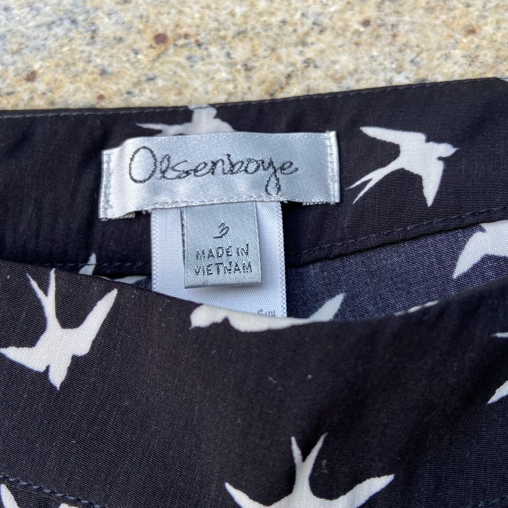 Black wide leg dress pant bird print in white size XS/S side zip extra long - Picture 2 of 6